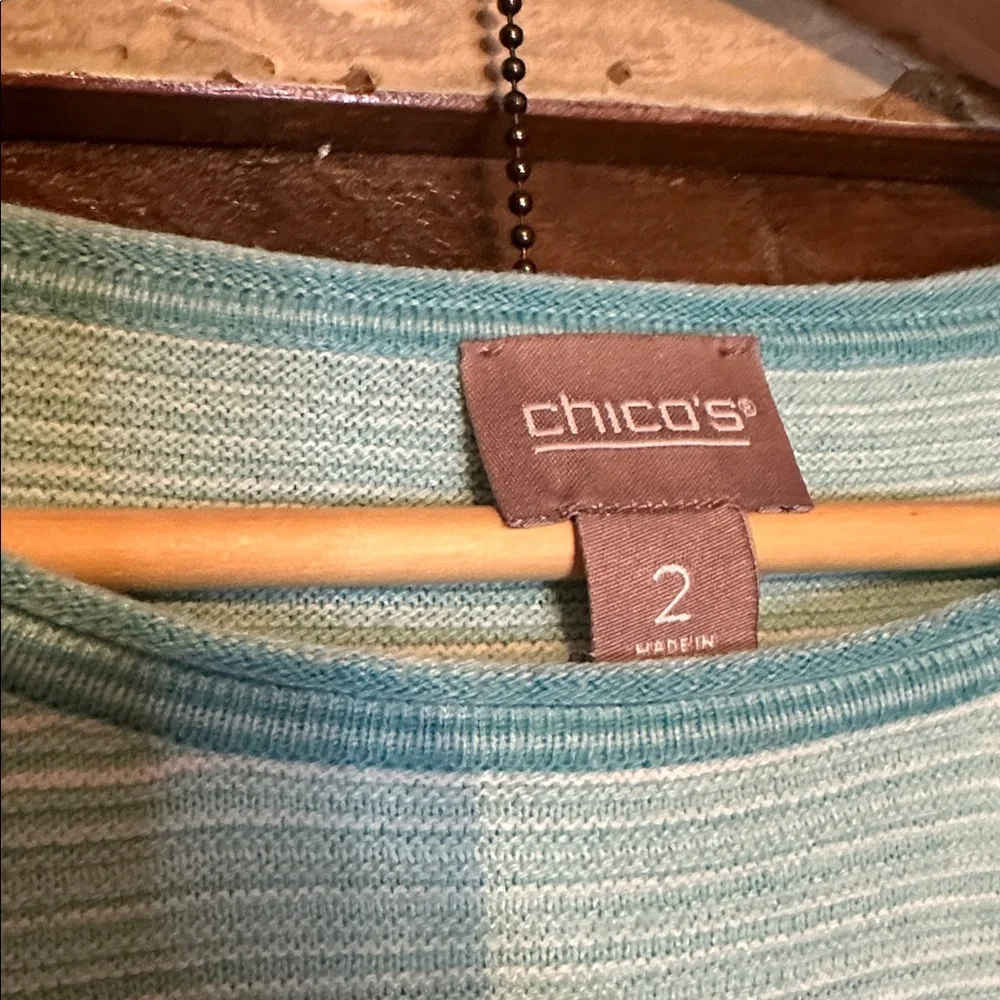 Chico's Casual Multicolor Striped Crewneck Sweater 3/4 sleeve size 2 - Picture 3 of 6